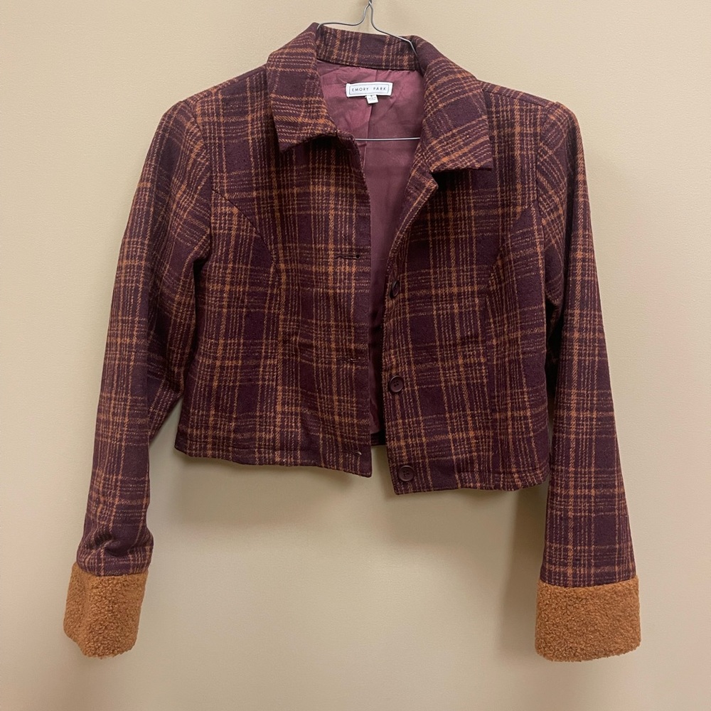 Burgundy and Camel Brown Cropped Jacket